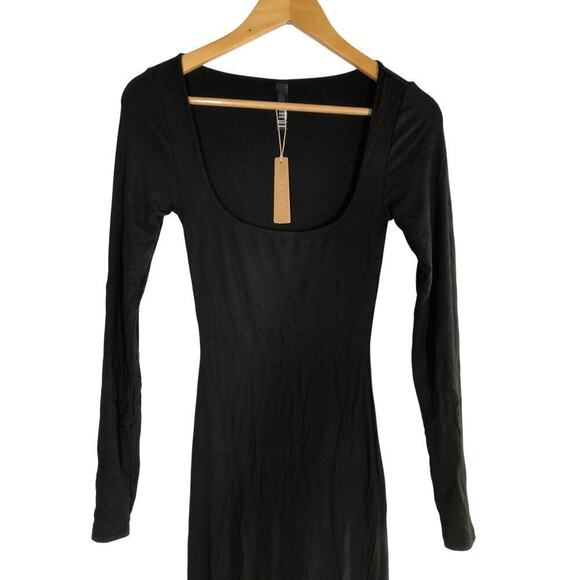 SKIMS Soft Lounge Dress Long Sleeve Square Neck Bodycon Maxi Onyx Black NWT S - Picture 6 of 10